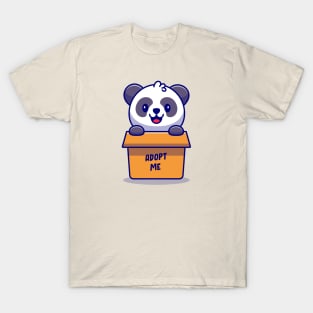 Cute Panda Playing In Box Cartoon T-Shirt